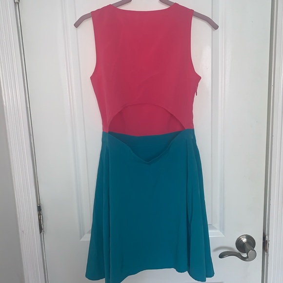 Pink & Blue Colour Block Dress w/ Back Cut-Out - Picture 2 of 2